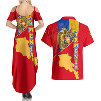 Armenia Flag Couples Matching Summer Maxi Dress and Hawaiian Shirt with National Coat of Arms and Map Design - Wonder Print Shop