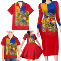 Armenia Flag Family Matching Long Sleeve Bodycon Dress and Hawaiian Shirt with National Coat of Arms and Map Design - Wonder Print Shop