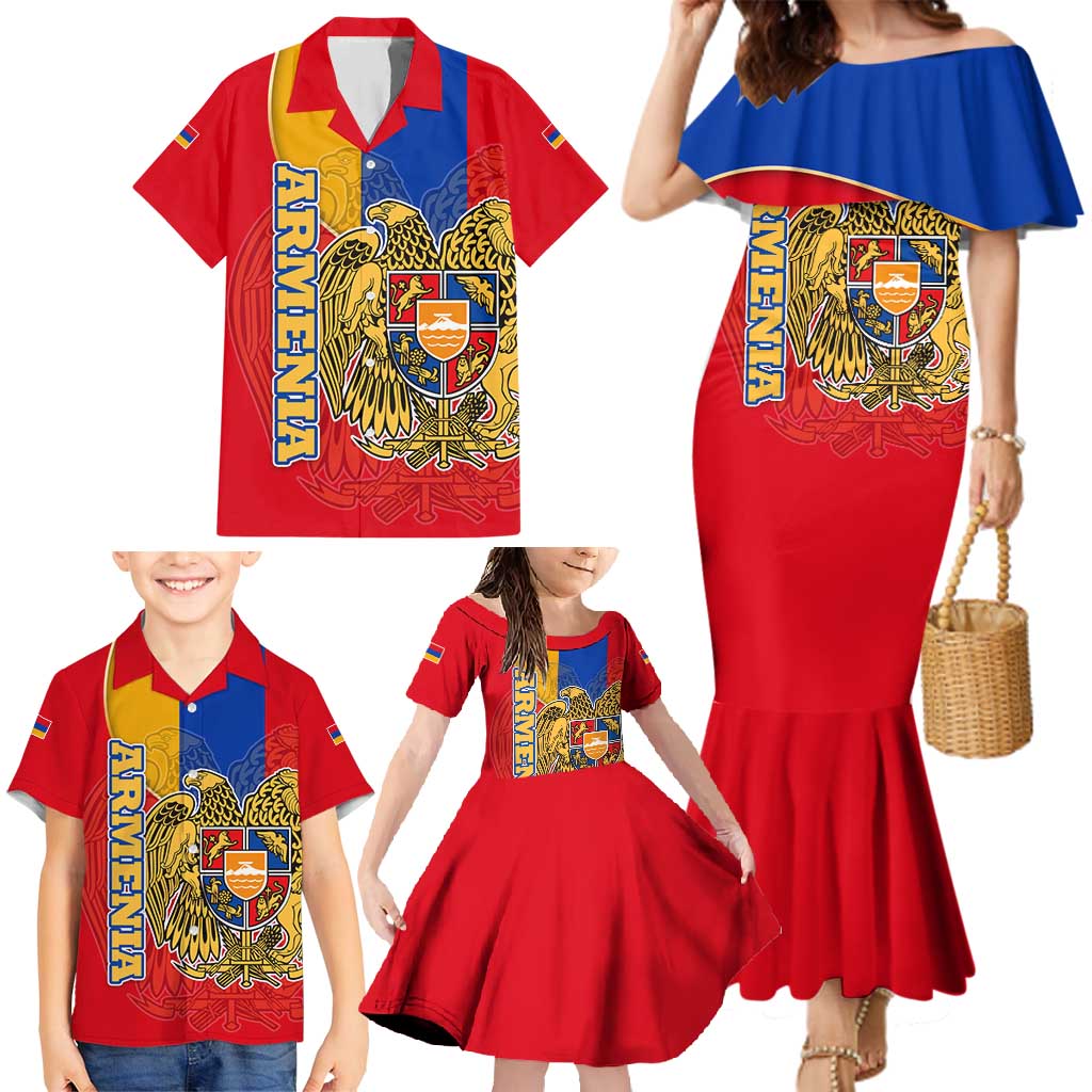 Armenia Flag Family Matching Mermaid Dress and Hawaiian Shirt with National Coat of Arms and Map Design - Wonder Print Shop
