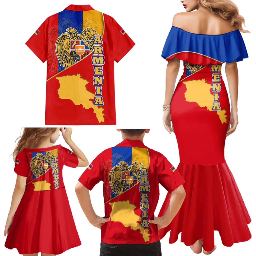 Armenia Flag Family Matching Mermaid Dress and Hawaiian Shirt with National Coat of Arms and Map Design - Wonder Print Shop