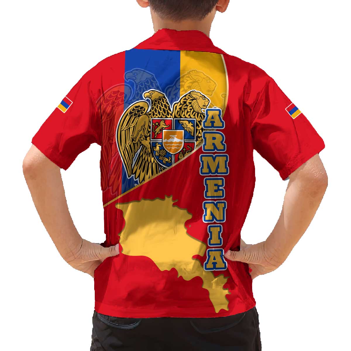 Armenia Flag Family Matching Off The Shoulder Long Sleeve Dress and Hawaiian Shirt with National Coat of Arms and Map Design - Wonder Print Shop