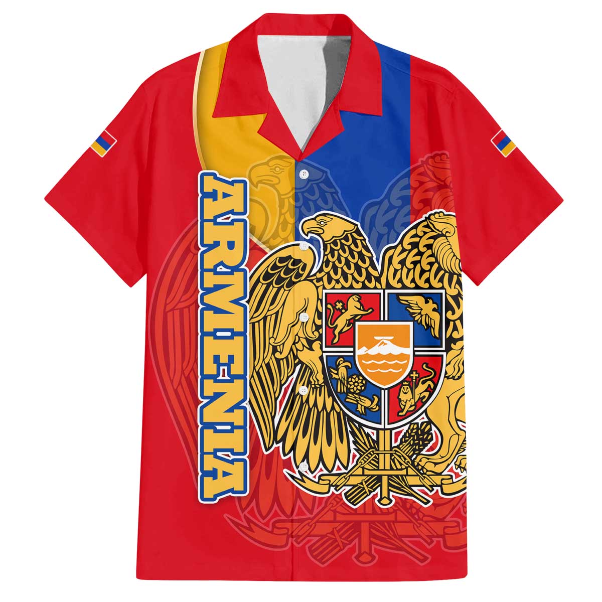 Armenia Flag Family Matching Off The Shoulder Long Sleeve Dress and Hawaiian Shirt with National Coat of Arms and Map Design - Wonder Print Shop