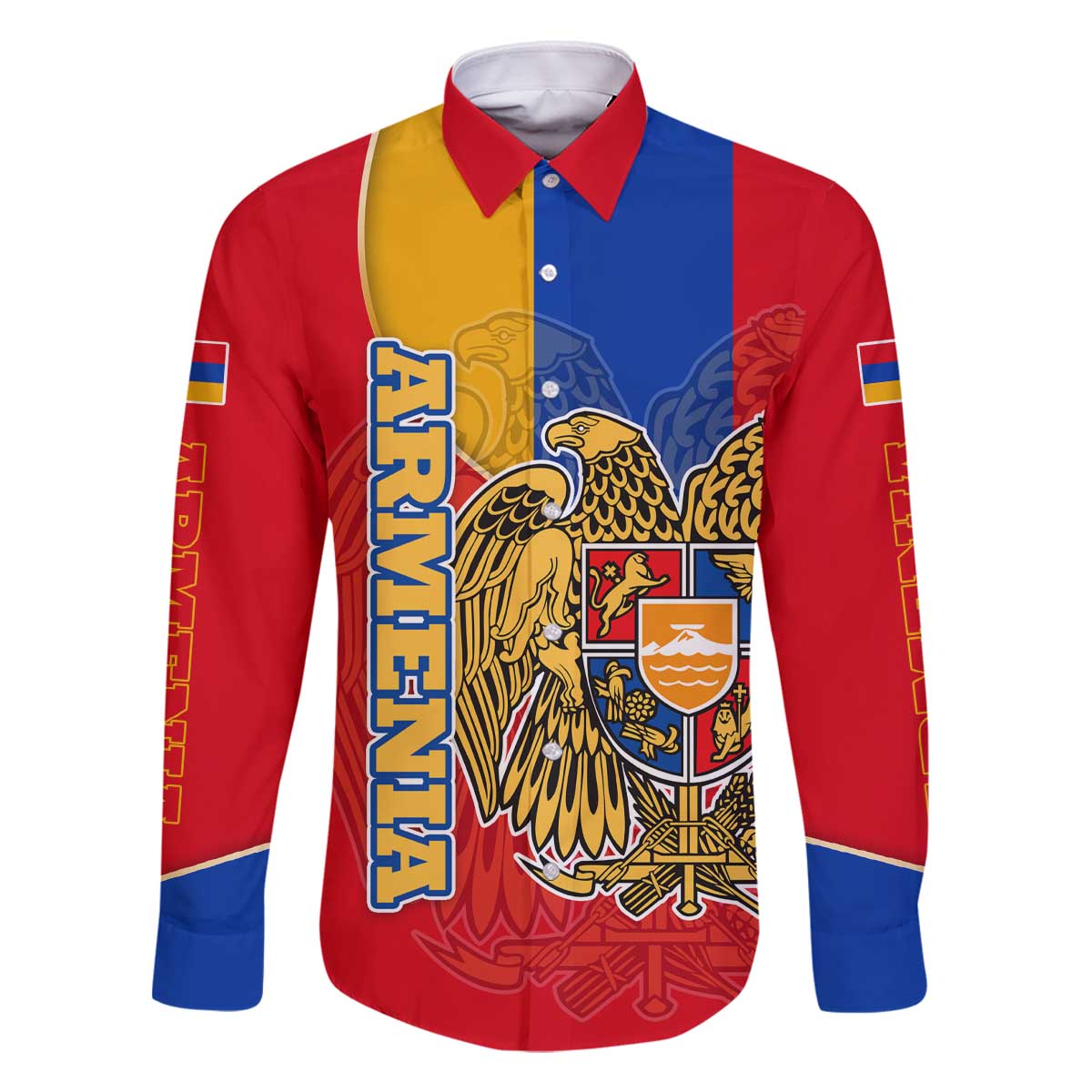 Armenia Flag Family Matching Off The Shoulder Long Sleeve Dress and Hawaiian Shirt with National Coat of Arms and Map Design - Wonder Print Shop