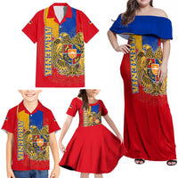 Armenia Flag Family Matching Off Shoulder Maxi Dress and Hawaiian Shirt with National Coat of Arms and Map Design - Wonder Print Shop