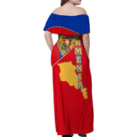 Armenia Flag Family Matching Off Shoulder Maxi Dress and Hawaiian Shirt with National Coat of Arms and Map Design - Wonder Print Shop