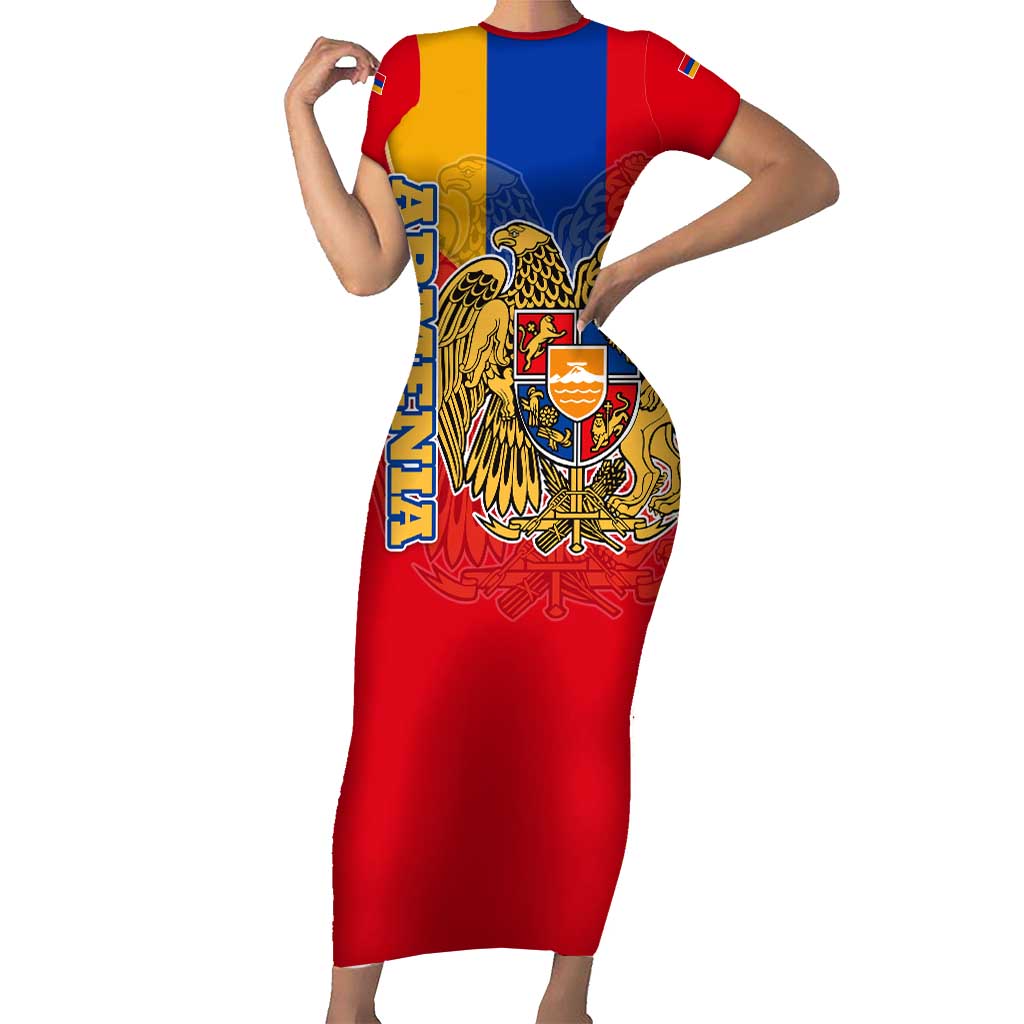 Armenia Flag Family Matching Short Sleeve Bodycon Dress and Hawaiian Shirt with National Coat of Arms and Map Design - Wonder Print Shop