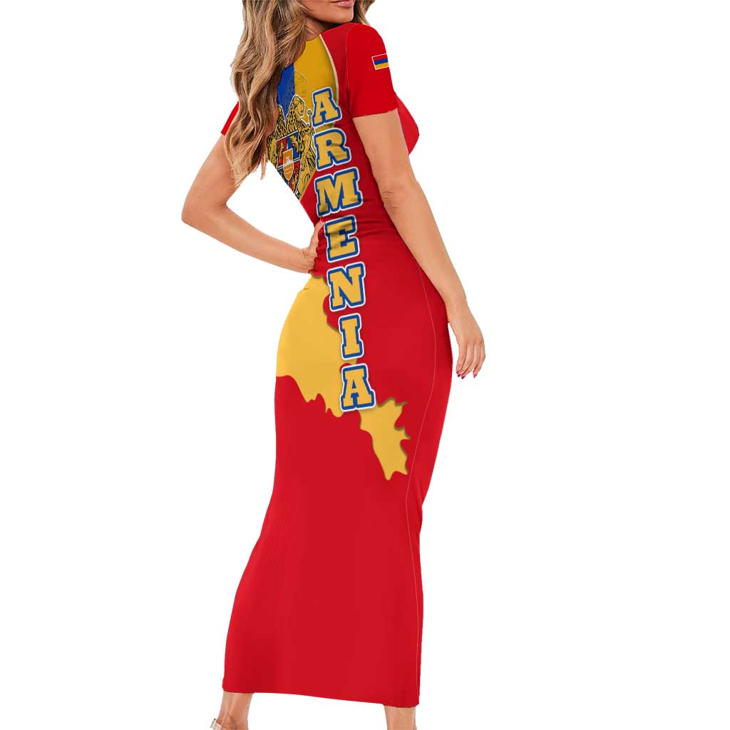 Armenia Flag Family Matching Short Sleeve Bodycon Dress and Hawaiian Shirt with National Coat of Arms and Map Design - Wonder Print Shop