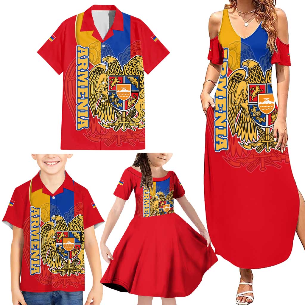 Armenia Flag Family Matching Summer Maxi Dress and Hawaiian Shirt with National Coat of Arms and Map Design - Wonder Print Shop