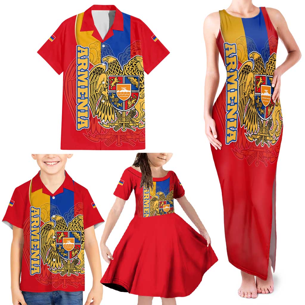 Armenia Flag Family Matching Tank Maxi Dress and Hawaiian Shirt with National Coat of Arms and Map Design - Wonder Print Shop