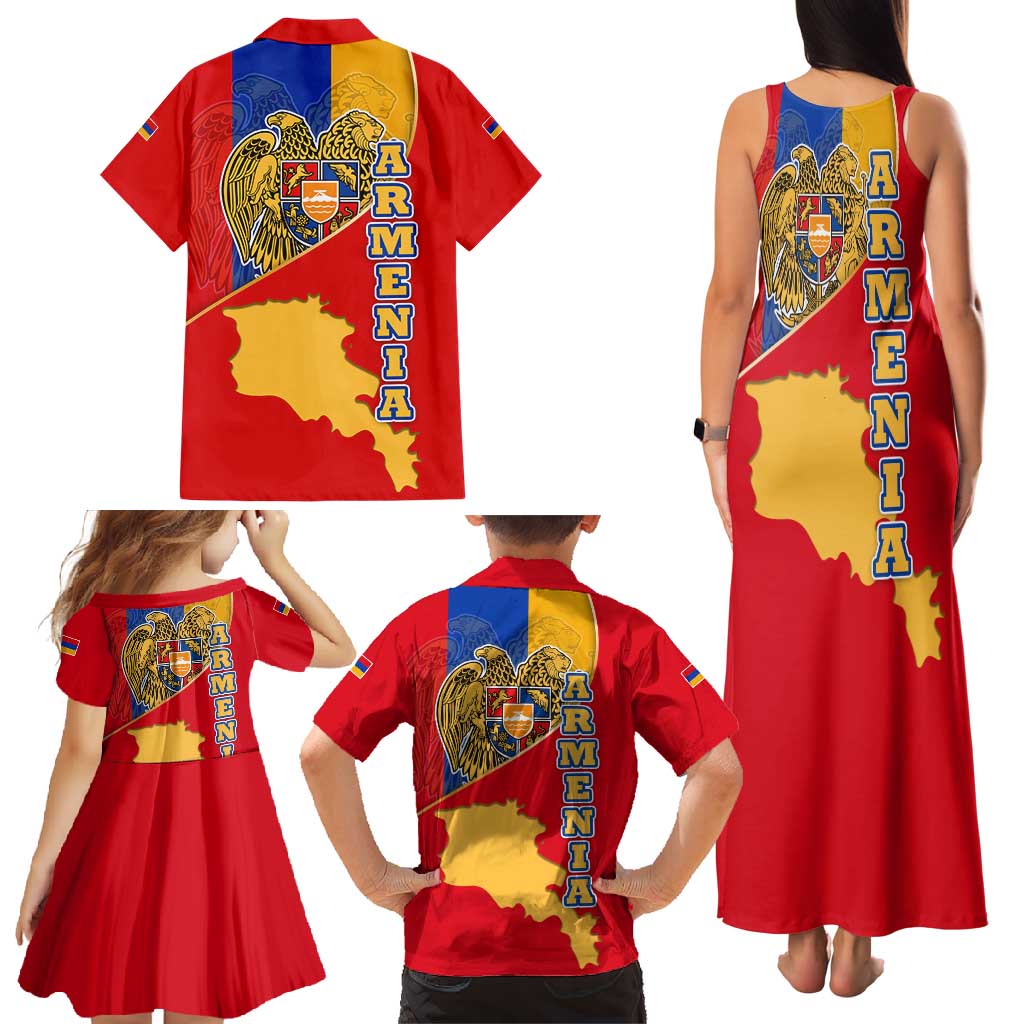 Armenia Flag Family Matching Tank Maxi Dress and Hawaiian Shirt with National Coat of Arms and Map Design - Wonder Print Shop