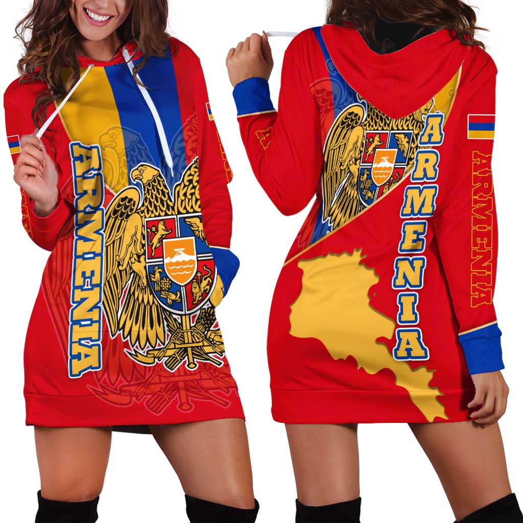 Armenia Flag Hoodie Dress with National Coat of Arms and Map Design - Wonder Print Shop