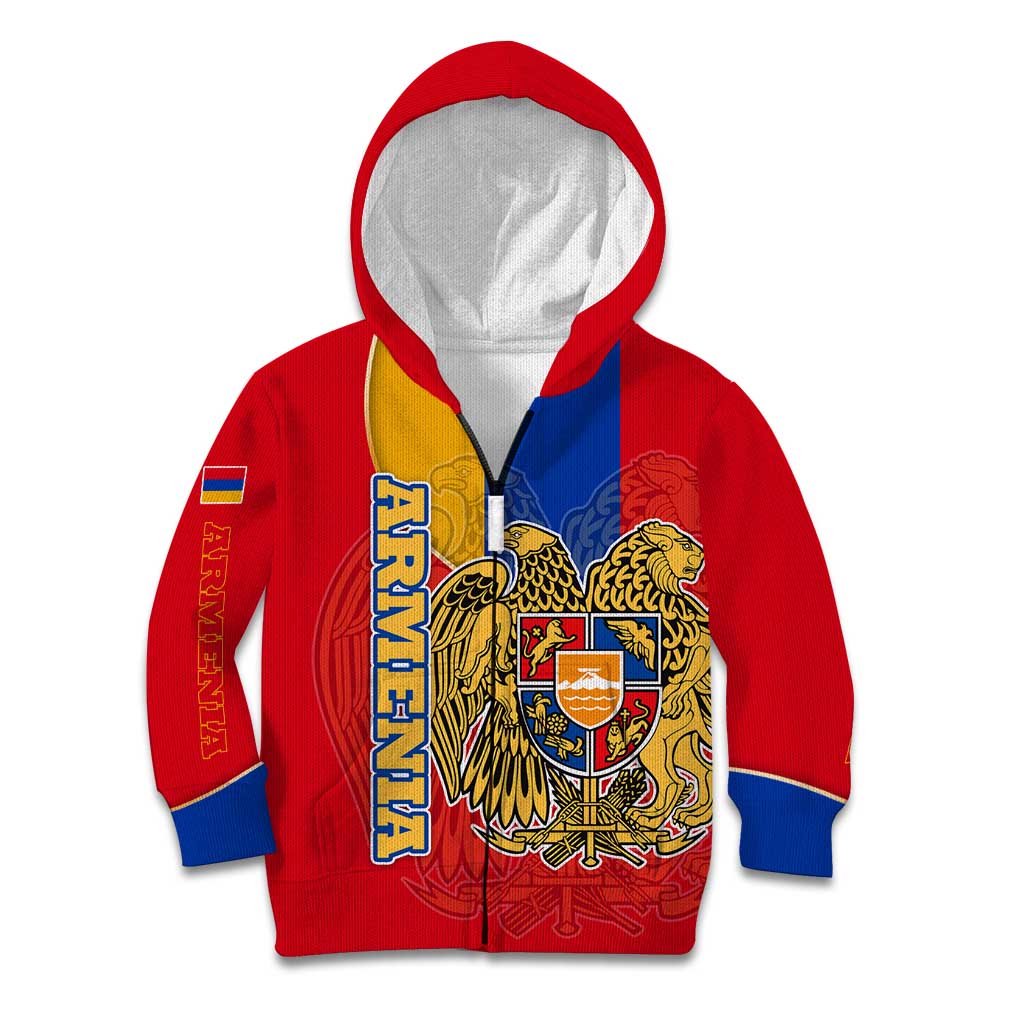 Armenia Flag Kid Hoodie with National Coat of Arms and Map Design - Wonder Print Shop