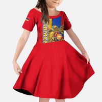 Armenia Flag Kid Short Sleeve Dress with National Coat of Arms and Map Design - Wonder Print Shop