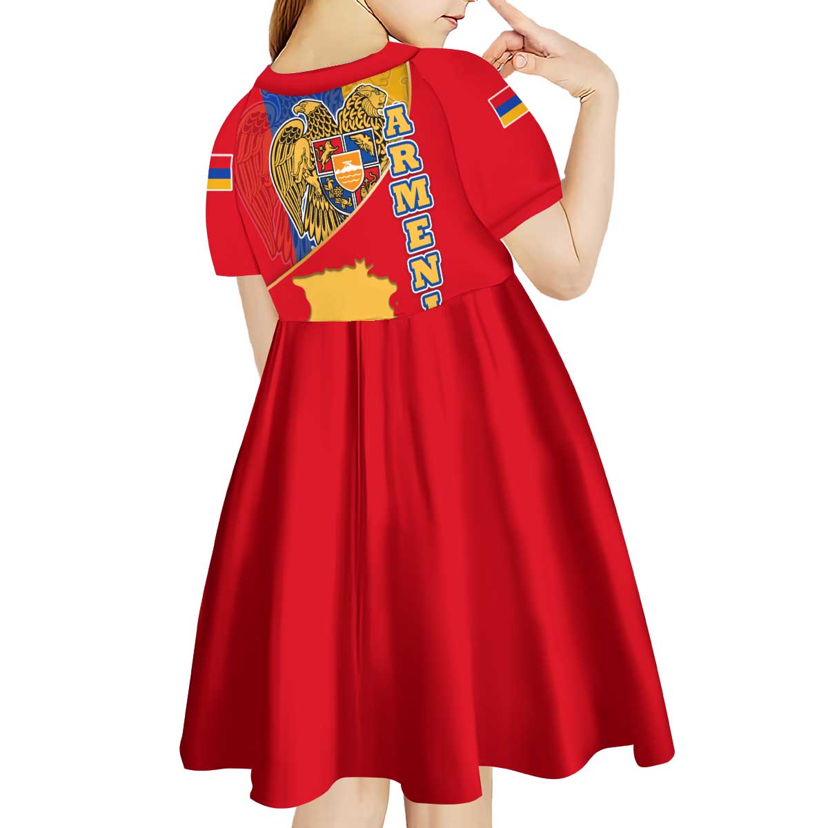 Armenia Flag Kid Short Sleeve Dress with National Coat of Arms and Map Design - Wonder Print Shop