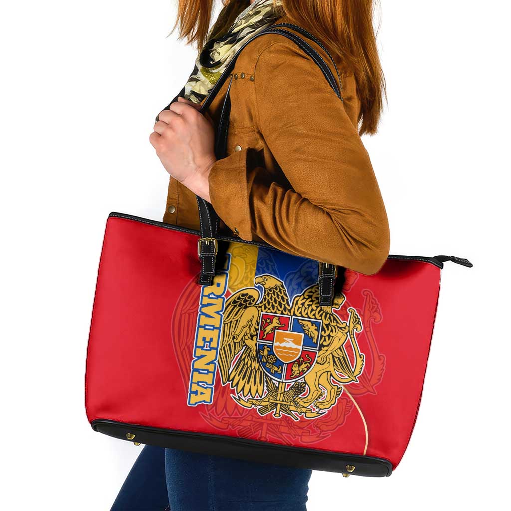 Armenia Flag Leather Tote Bag with National Coat of Arms and Map Design - Wonder Print Shop