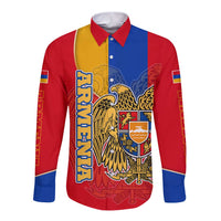 Armenia Flag Long Sleeve Button Shirt with National Coat of Arms and Map Design - Wonder Print Shop