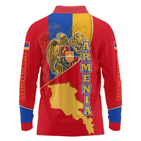 Armenia Flag Long Sleeve Polo Shirt with National Coat of Arms and Map Design - Wonder Print Shop