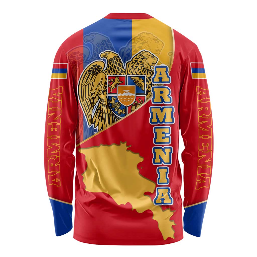 Armenia Flag Long Sleeve Shirt with National Coat of Arms and Map Design - Wonder Print Shop