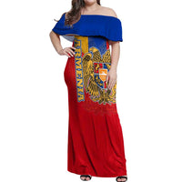 Armenia Flag Off Shoulder Maxi Dress with National Coat of Arms and Map Design - Wonder Print Shop