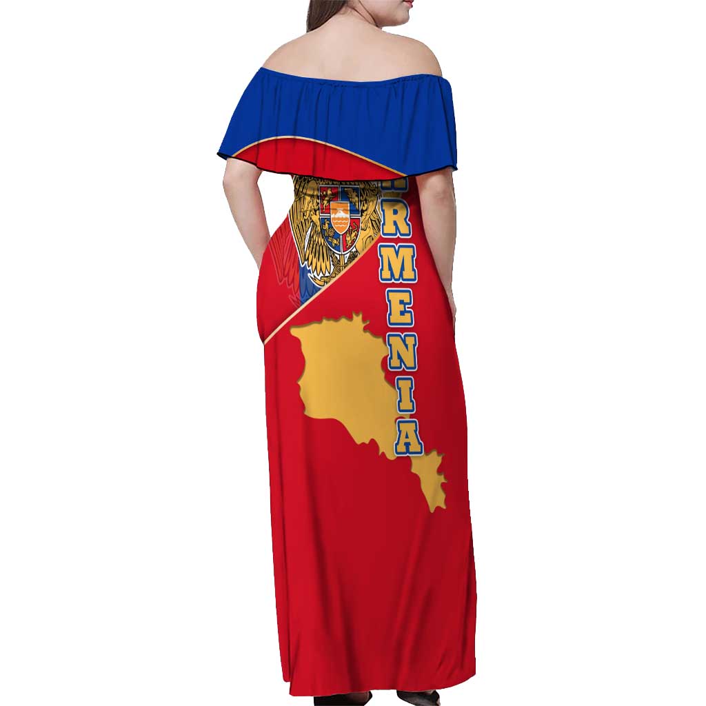 Armenia Flag Off Shoulder Maxi Dress with National Coat of Arms and Map Design - Wonder Print Shop