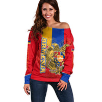 Armenia Flag Off Shoulder Sweater with National Coat of Arms and Map Design - Wonder Print Shop