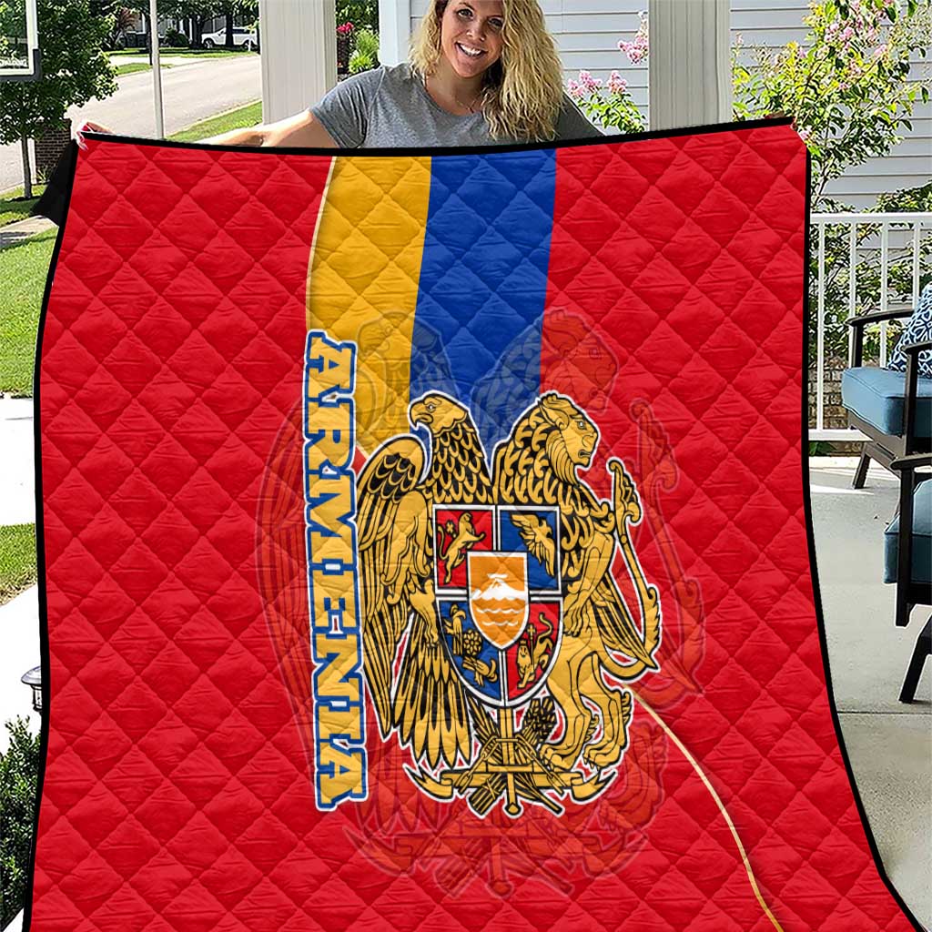 Armenia Flag Quilt with National Coat of Arms and Map Design - Wonder Print Shop
