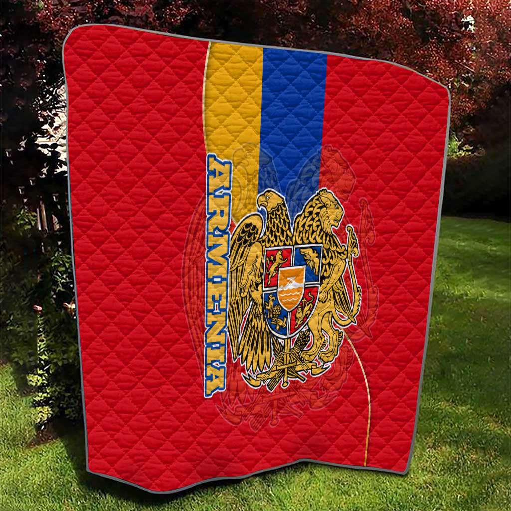 Armenia Flag Quilt with National Coat of Arms and Map Design - Wonder Print Shop