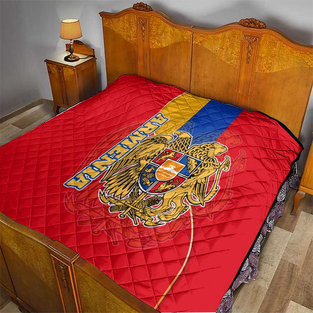 Armenia Flag Quilt with National Coat of Arms and Map Design - Wonder Print Shop