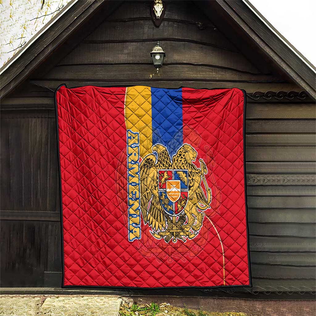Armenia Flag Quilt with National Coat of Arms and Map Design - Wonder Print Shop