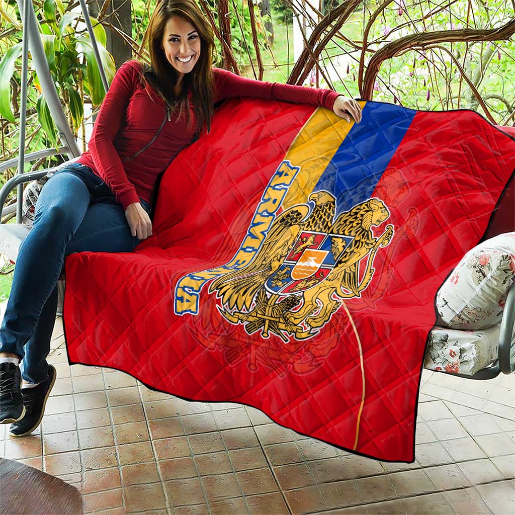 Armenia Flag Quilt with National Coat of Arms and Map Design - Wonder Print Shop
