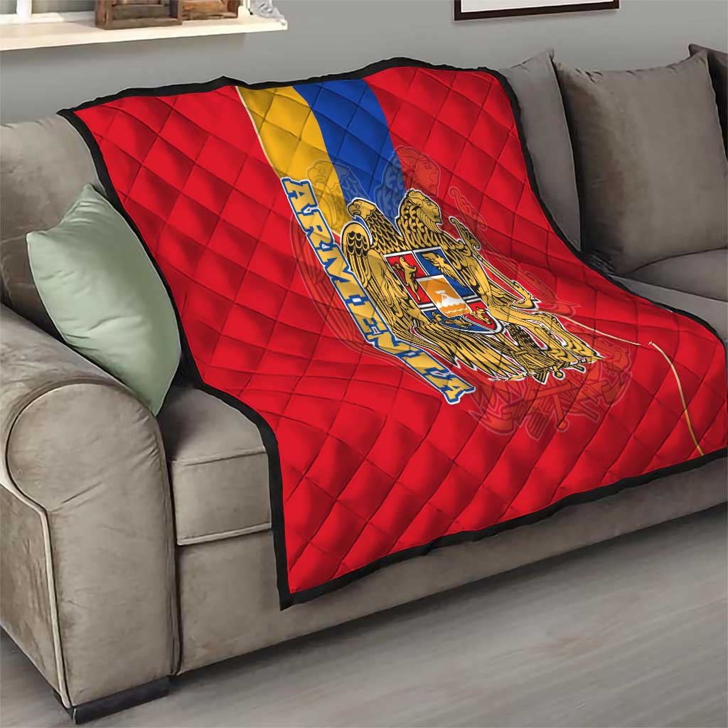 Armenia Flag Quilt with National Coat of Arms and Map Design - Wonder Print Shop