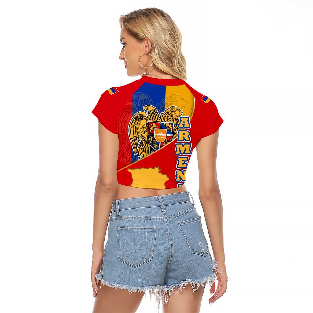 Armenia Flag Raglan Cropped T Shirt with National Coat of Arms and Map Design - Wonder Print Shop