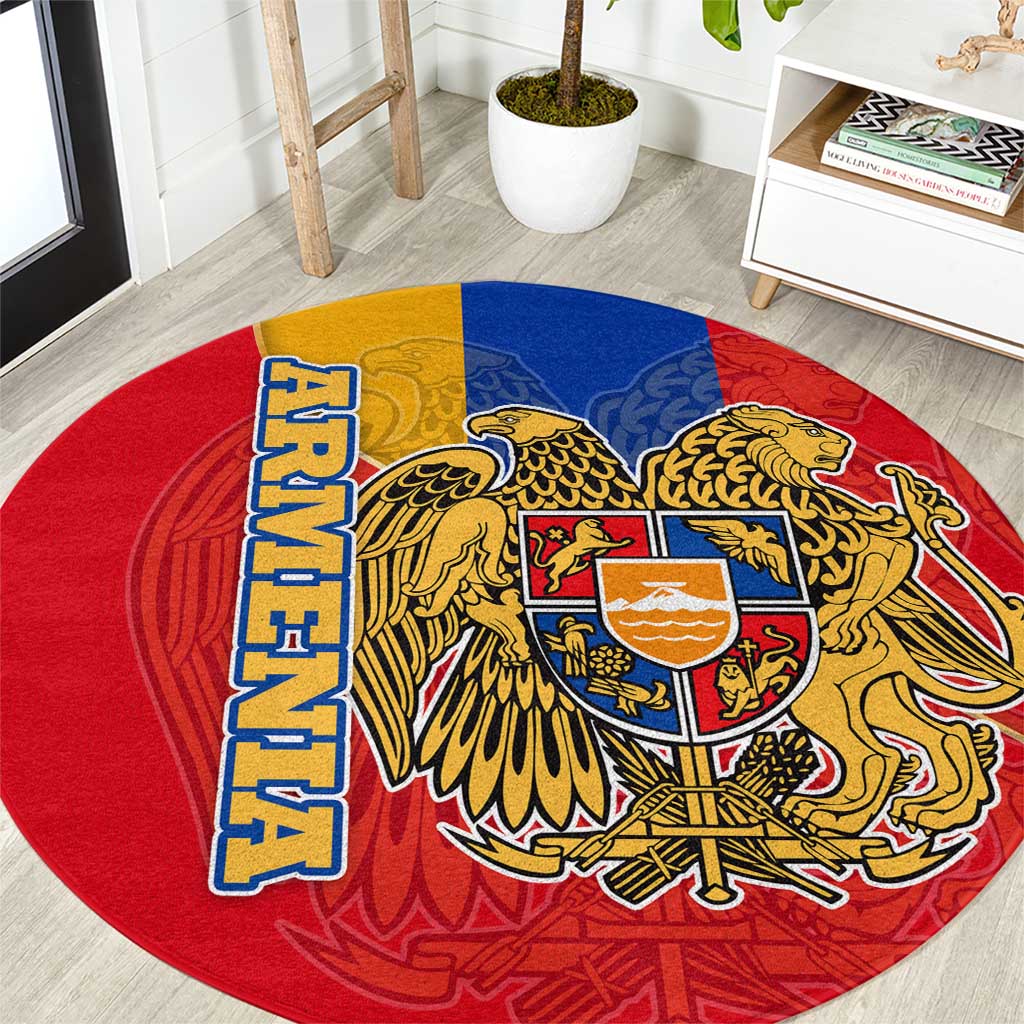 Armenia Flag Round Carpet with National Coat of Arms and Map Design - Wonder Print Shop