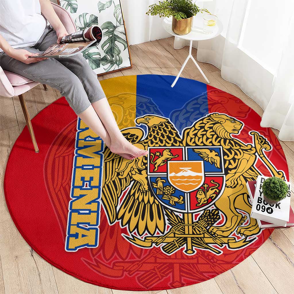 Armenia Flag Round Carpet with National Coat of Arms and Map Design - Wonder Print Shop