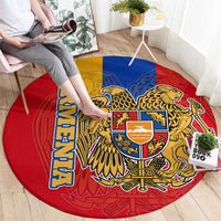 Armenia Flag Round Carpet with National Coat of Arms and Map Design - Wonder Print Shop