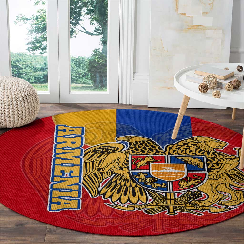 Armenia Flag Round Carpet with National Coat of Arms and Map Design - Wonder Print Shop