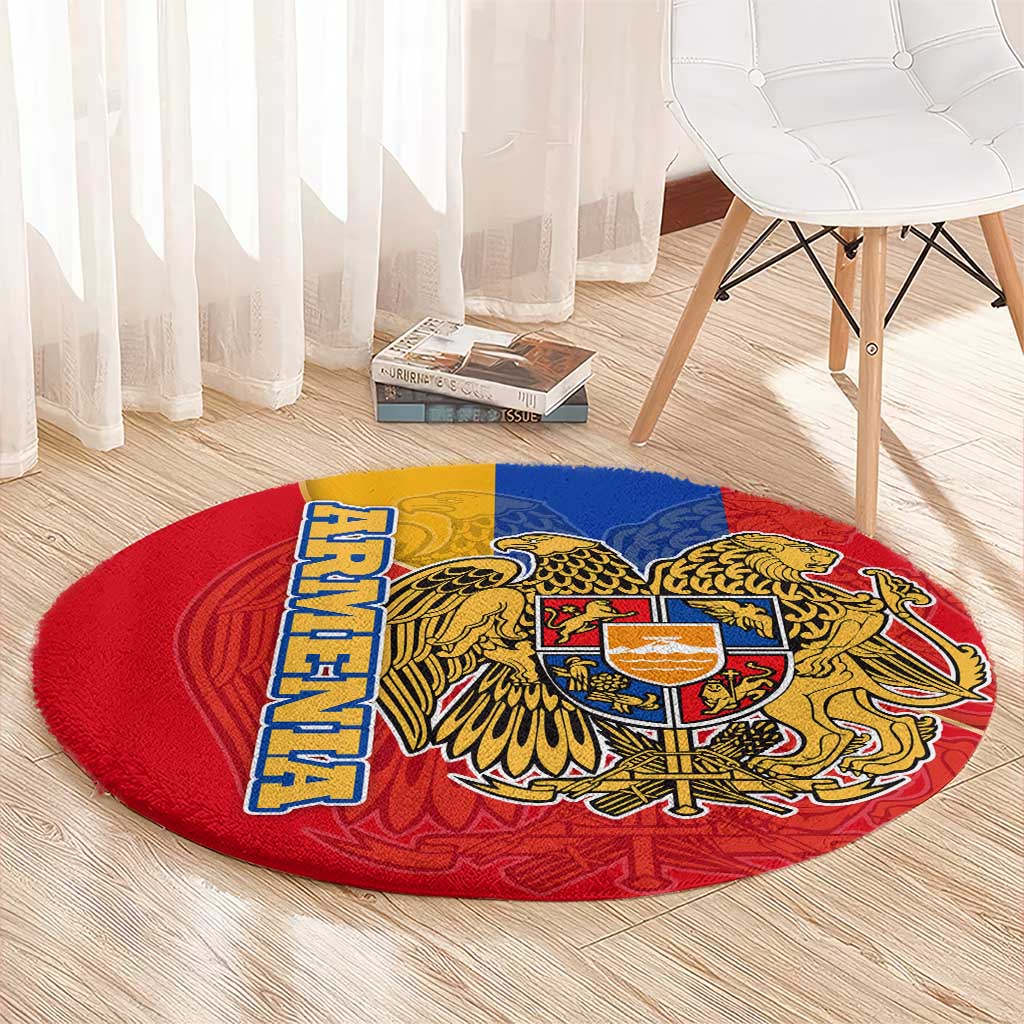 Armenia Flag Round Carpet with National Coat of Arms and Map Design - Wonder Print Shop
