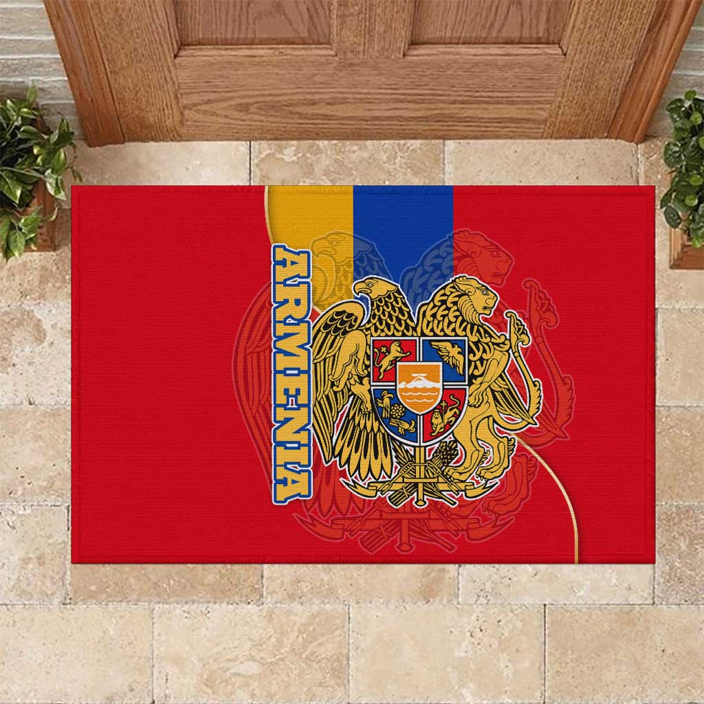 Armenia Flag Rubber Doormat with National Coat of Arms and Map Design - Wonder Print Shop