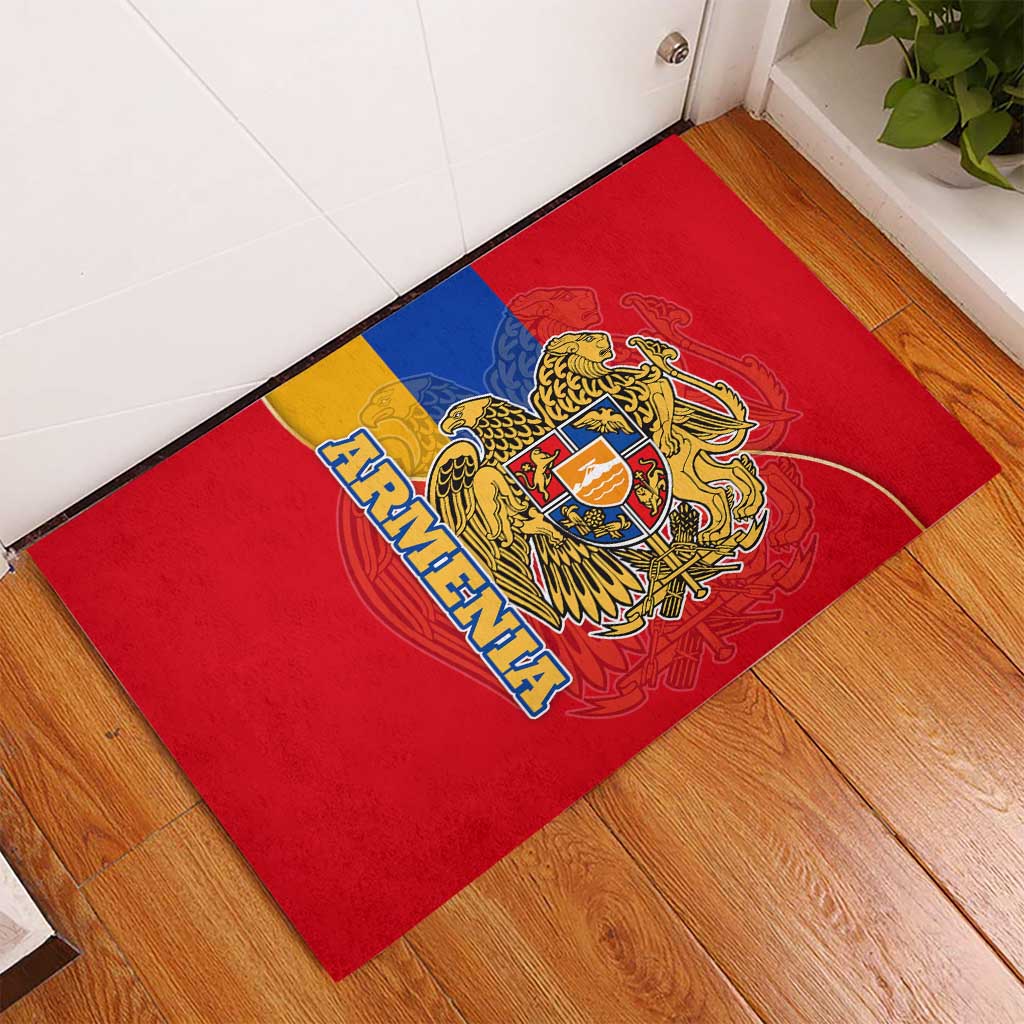 Armenia Flag Rubber Doormat with National Coat of Arms and Map Design - Wonder Print Shop