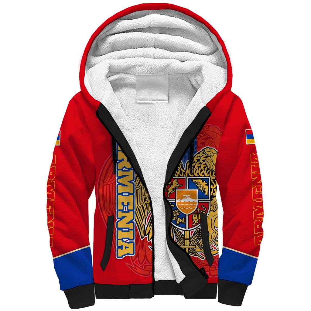 Armenia Flag Sherpa Hoodie with National Coat of Arms and Map Design - Wonder Print Shop