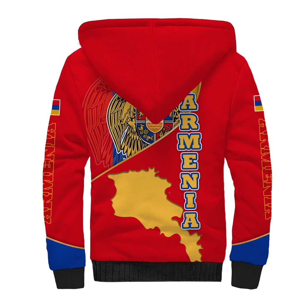 Armenia Flag Sherpa Hoodie with National Coat of Arms and Map Design - Wonder Print Shop