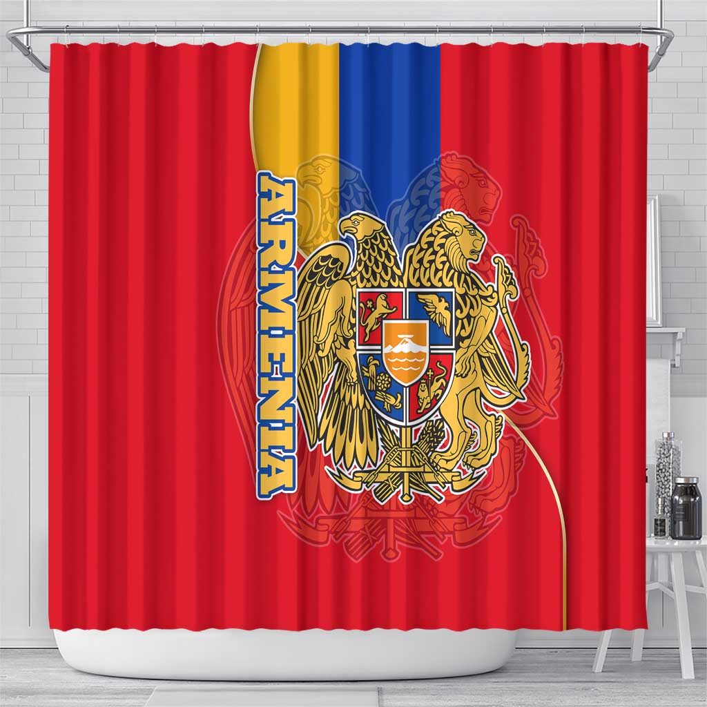 Armenia Flag Shower Curtain with National Coat of Arms and Map Design - Wonder Print Shop