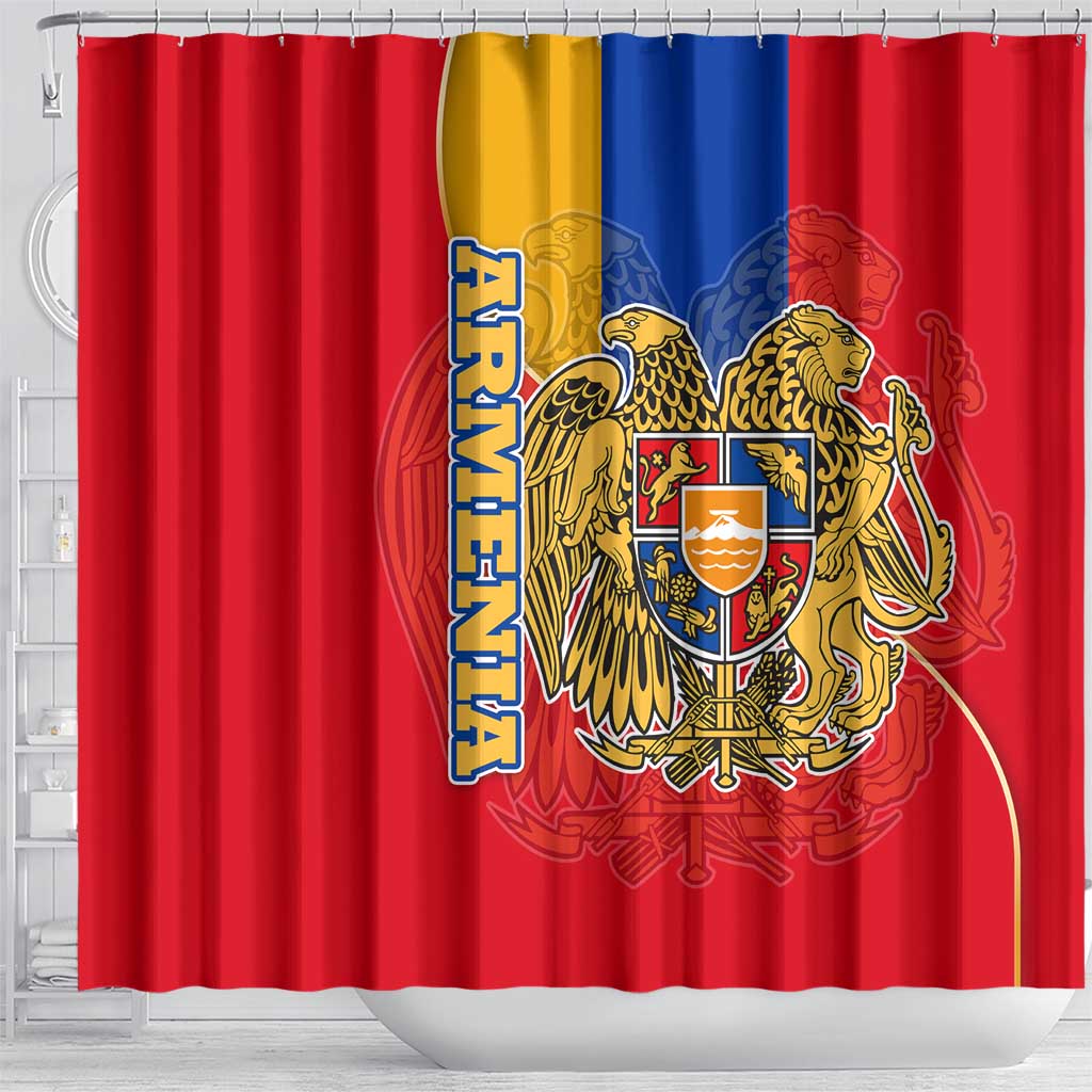 Armenia Flag Shower Curtain with National Coat of Arms and Map Design - Wonder Print Shop