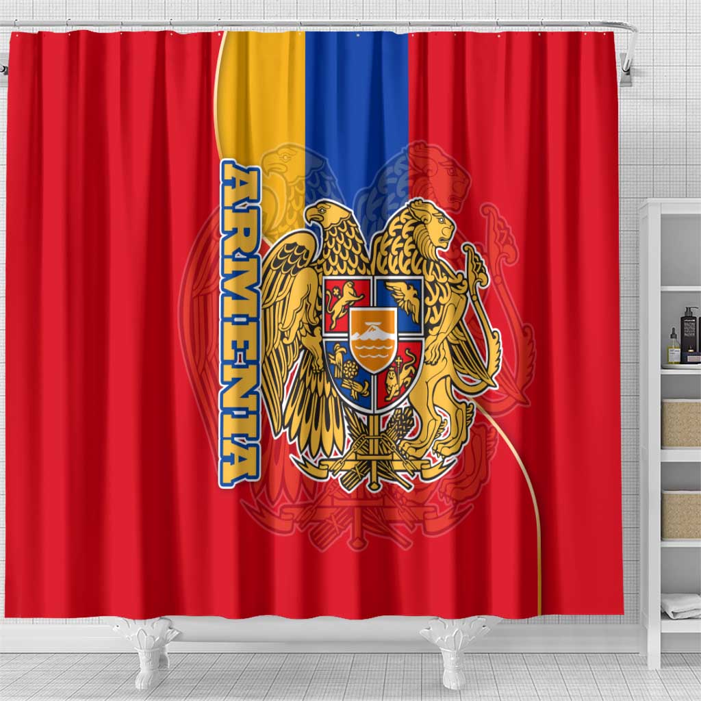 Armenia Flag Shower Curtain with National Coat of Arms and Map Design - Wonder Print Shop