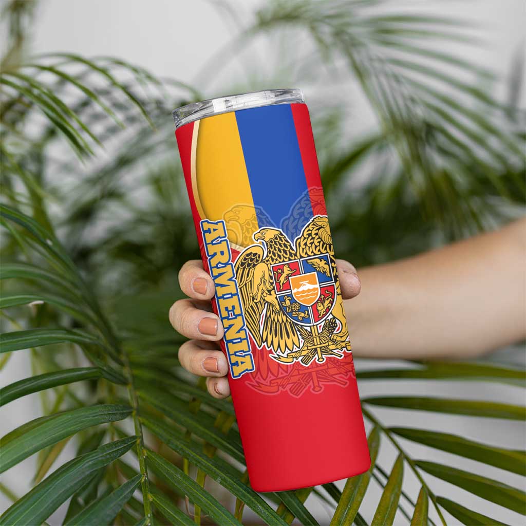 Armenia Flag Skinny Tumbler with National Coat of Arms and Map Design - Wonder Print Shop
