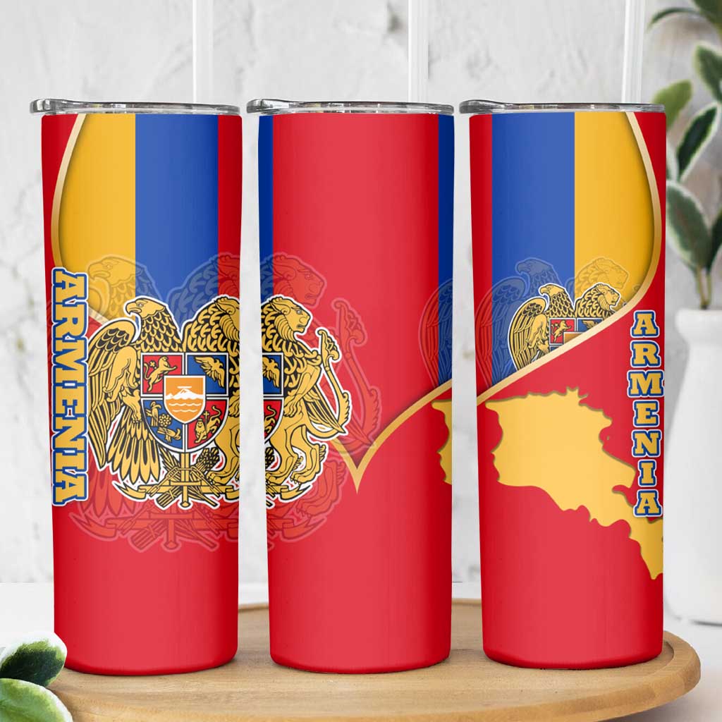 Armenia Flag Skinny Tumbler with National Coat of Arms and Map Design - Wonder Print Shop