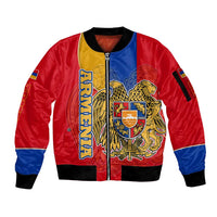 Armenia Flag Sleeve Zip Bomber Jacket with National Coat of Arms and Map Design - Wonder Print Shop