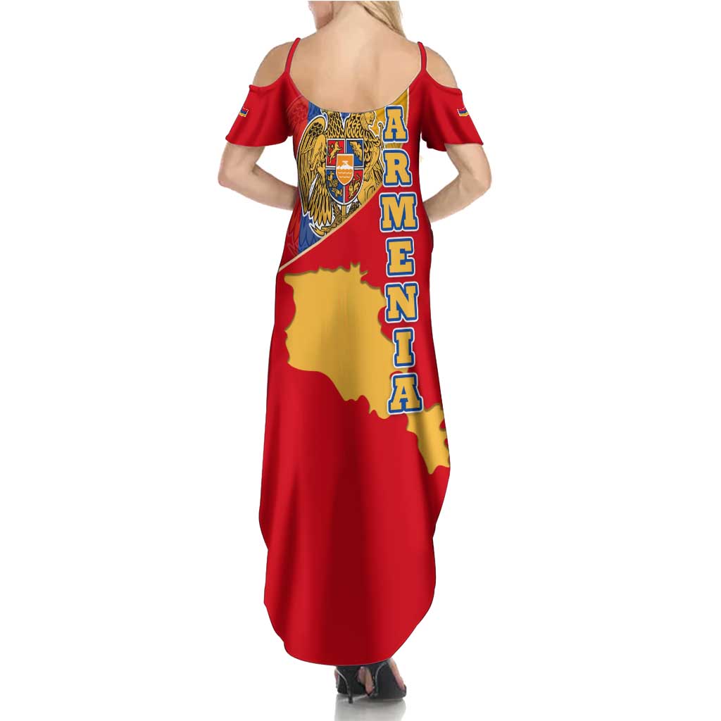 Armenia Flag Summer Maxi Dress with National Coat of Arms and Map Design - Wonder Print Shop