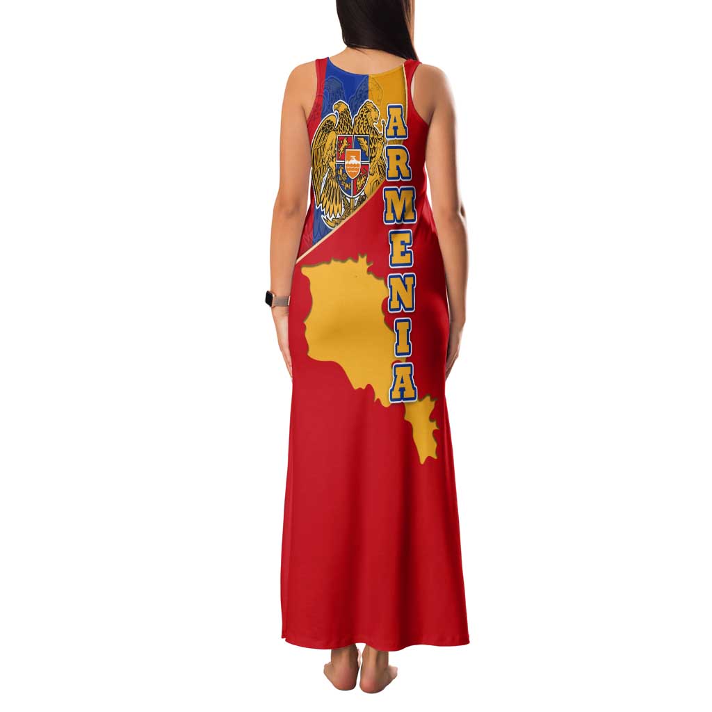 Armenia Flag Tank Maxi Dress with National Coat of Arms and Map Design - Wonder Print Shop