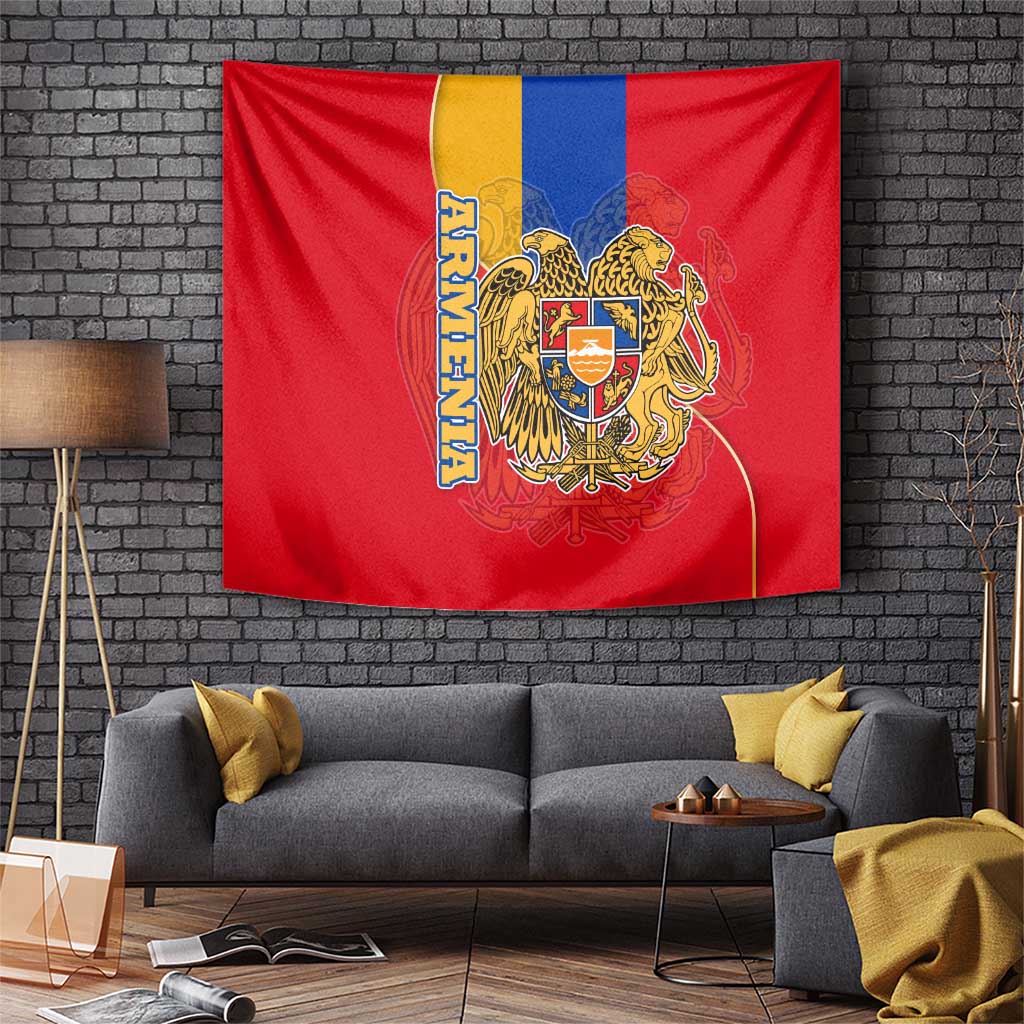 Armenia Flag Tapestry with National Coat of Arms and Map Design - Wonder Print Shop